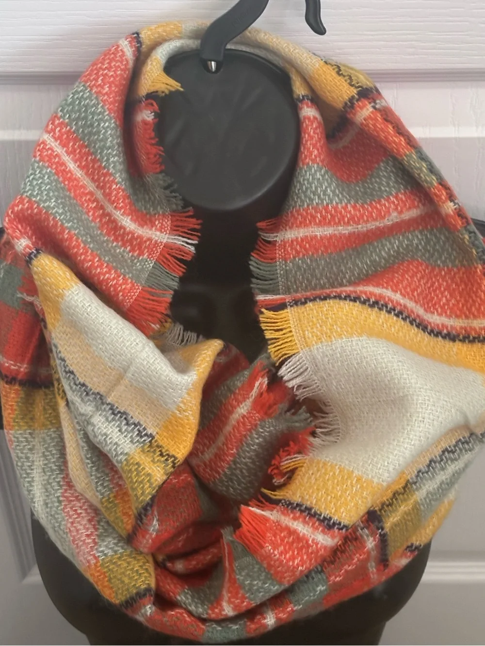 Plaid Infinity Scarf in Red, Yellow, Green - Lightweight Cozy Wrap